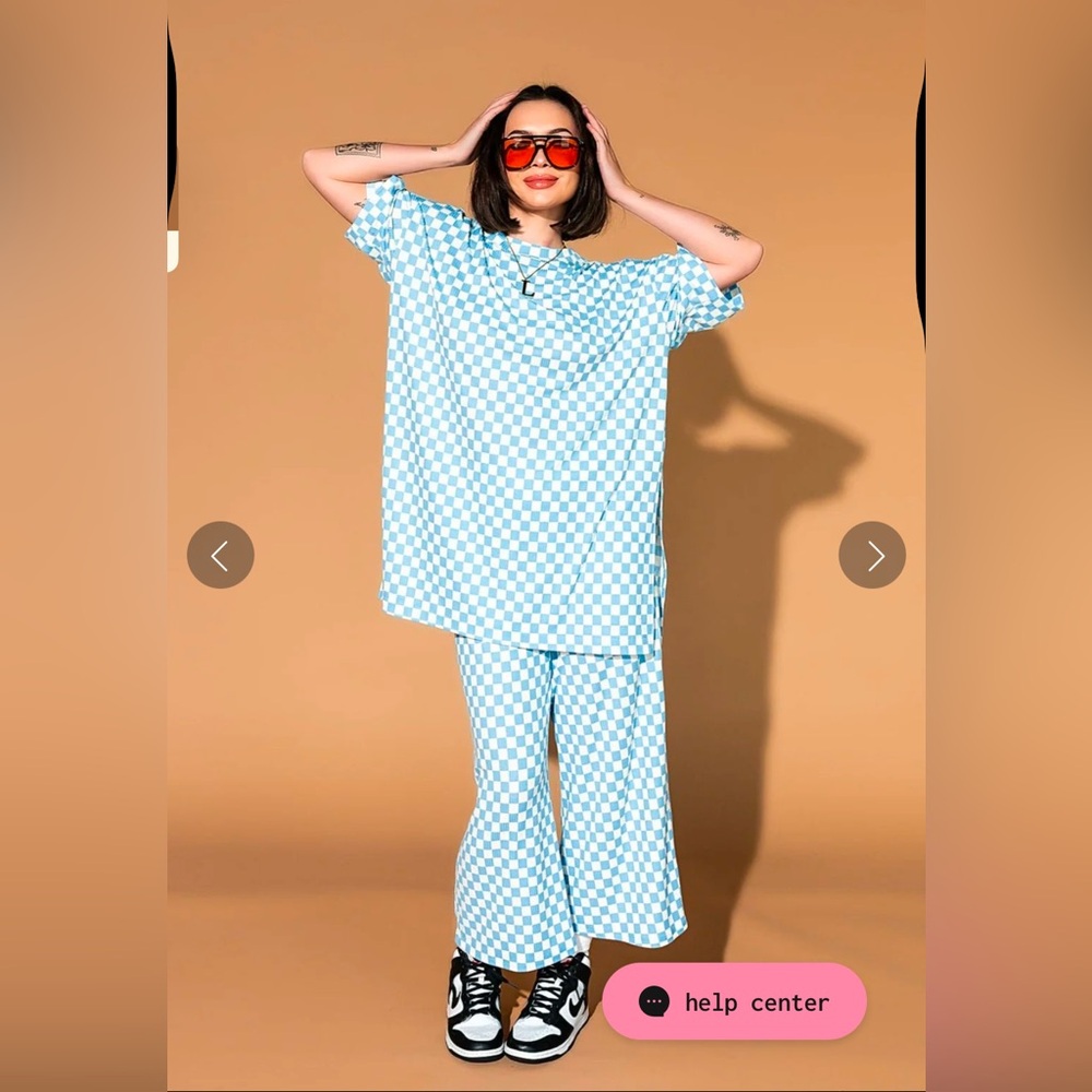 Dressed in lala blue Lex Ribbed checkered playsuit